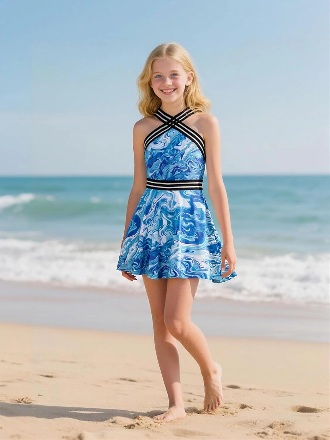 Girls Tankini Swimsuits Set size 7-14T Two Piece Swim Skirt and Bikini Bottom Criss-Cross Hawaii Bathing Suit