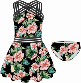 Girls Tankini Swimsuits Set size 7-14T Two Piece Swim Skirt and Bikini Bottom Criss-Cross Hawaii Bathing Suit