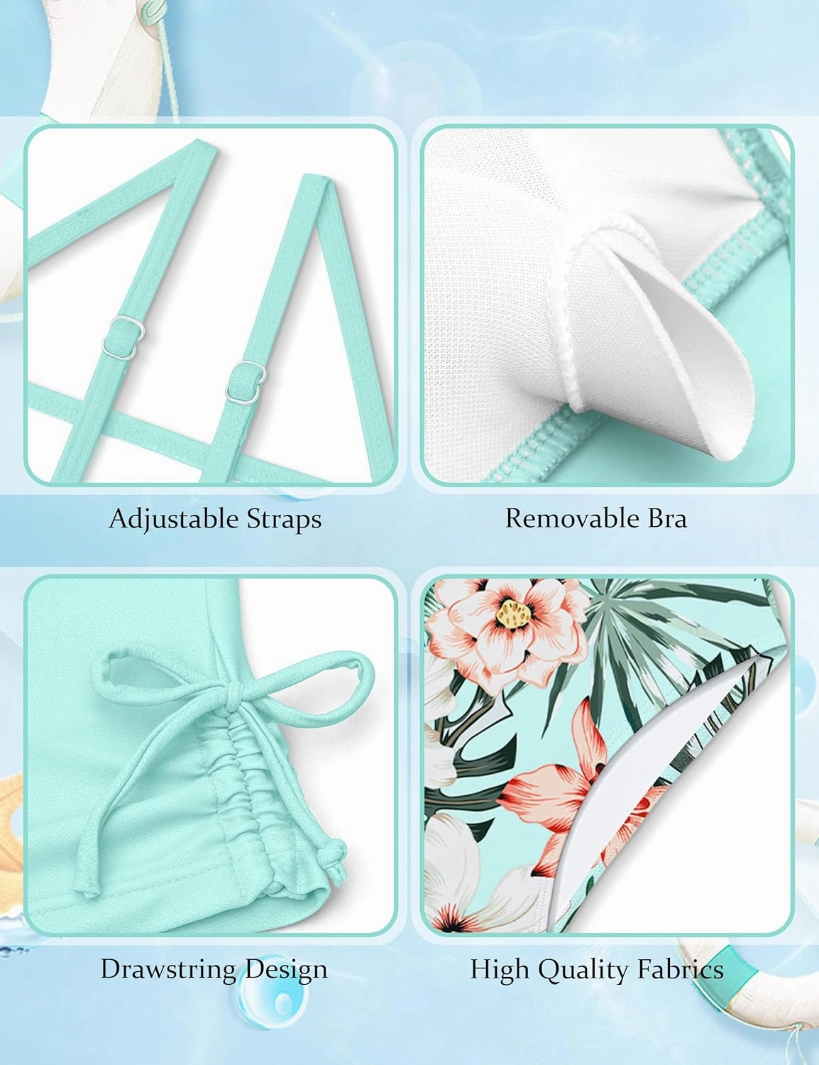 Girls Tankini Swimsuits Two Piece Bathing Suit Drawstring Swimwear Set for Girls 7-14 Years