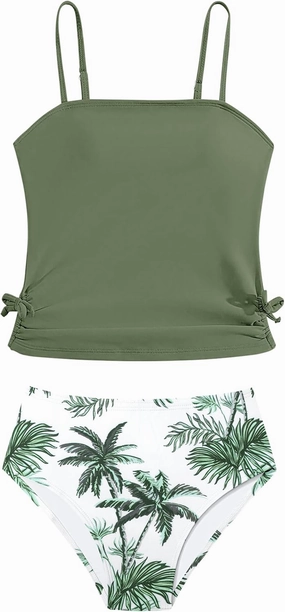Girls Tankini Swimsuits Two Piece Bathing Suit Drawstring Swimwear Set for Girls 7-14 Years