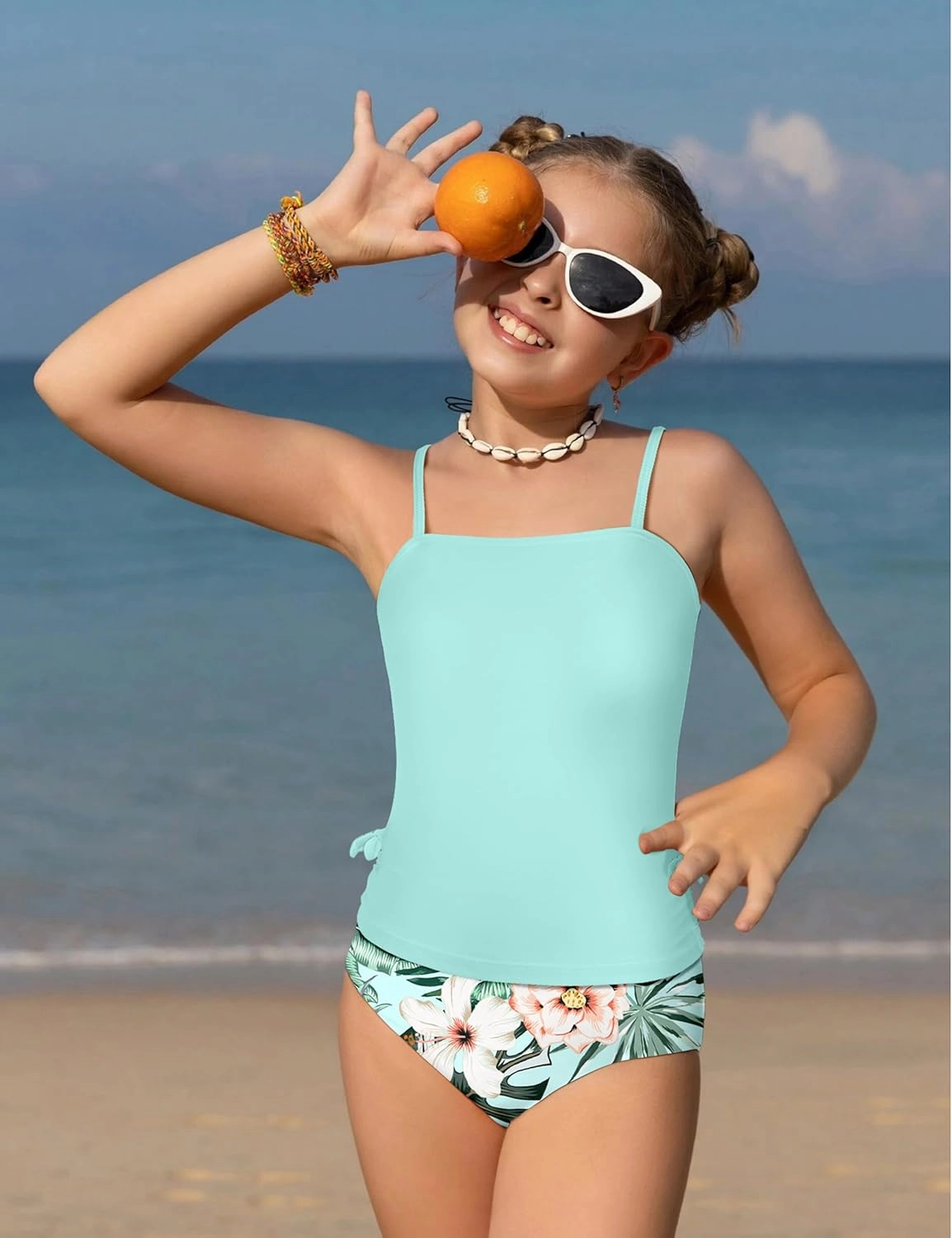 Girls Tankini Swimsuits Two Piece Bathing Suit Drawstring Swimwear Set for Girls 7-14 Years