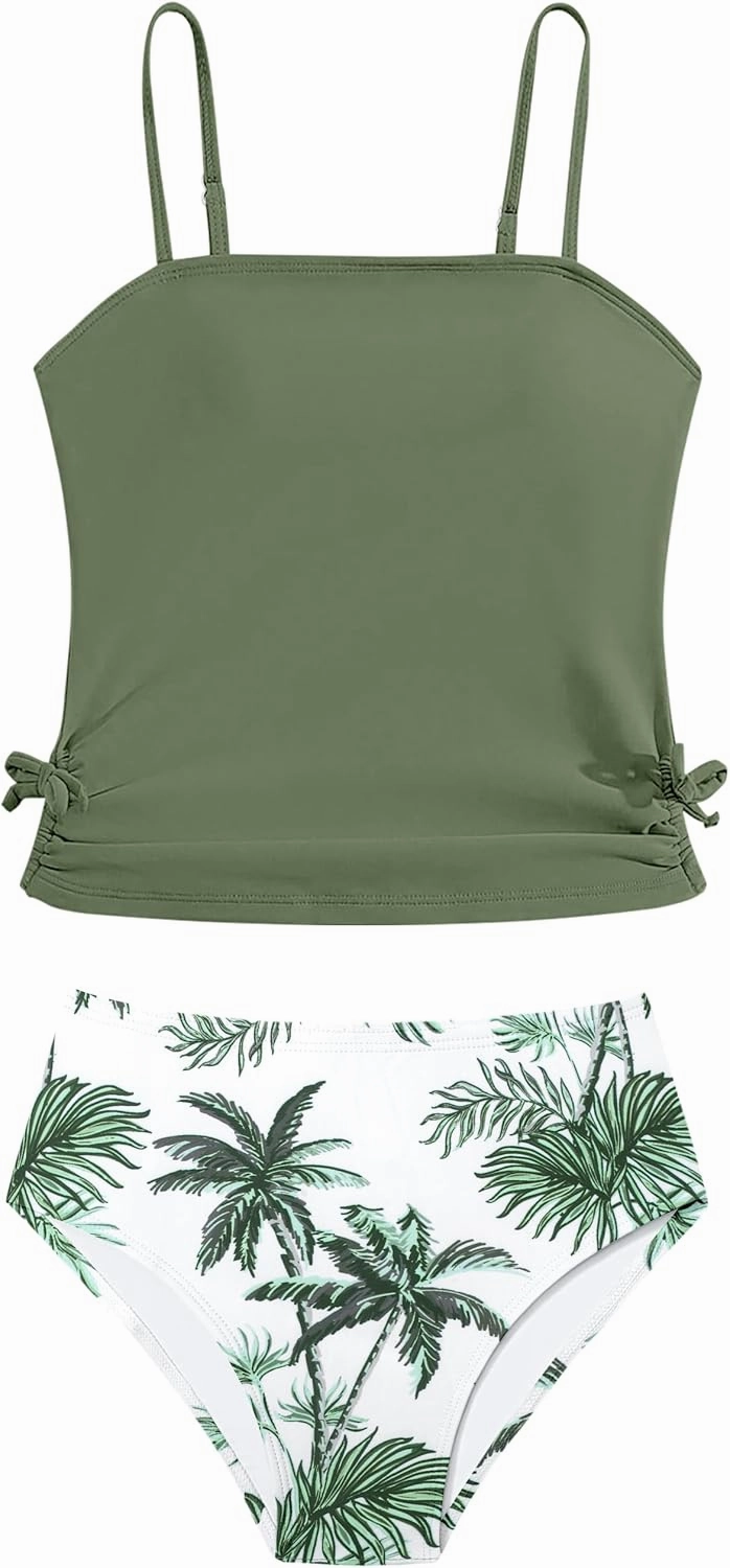 Girls Tankini Swimsuits Two Piece Bathing Suit Drawstring Swimwear Set for Girls 7-14 Years