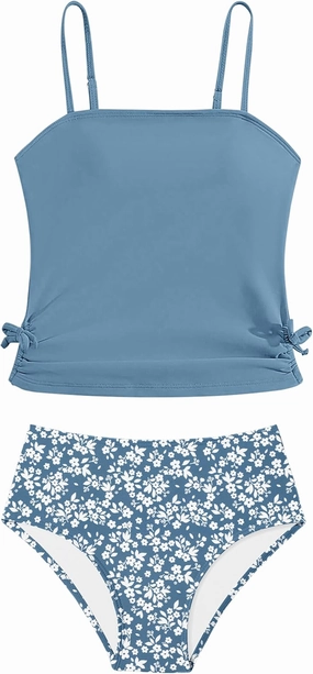 Girls Tankini Swimsuits Two Piece Bathing Suit Drawstring Swimwear Set for Girls 7-14 Years