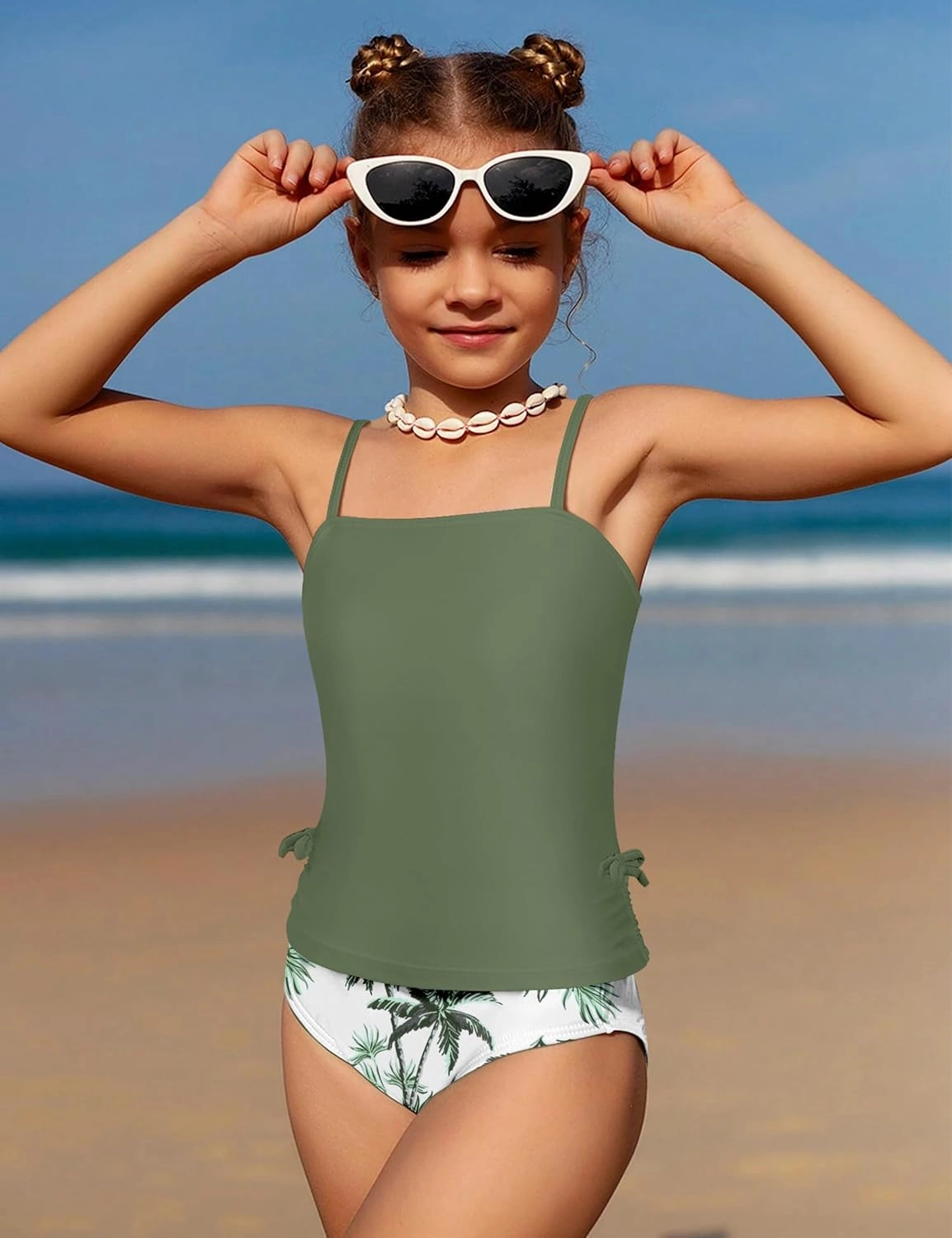 Girls Tankini Swimsuits Two Piece Bathing Suit Drawstring Swimwear Set for Girls 7-14 Years