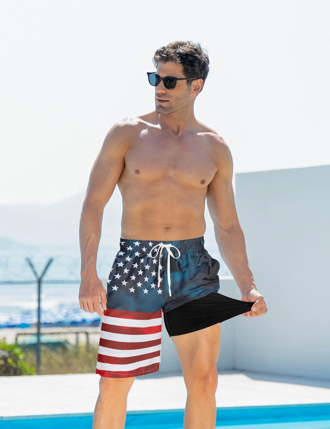 Goodstoworld Men's Funny Swim Trunks with Compression Liner 2 in 1 Quick-Dry 9" Stretch Shorts with Three Pockets