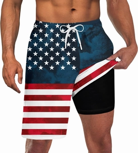 Goodstoworld Men's Funny Swim Trunks with Compression Liner 2 in 1 Quick-Dry 9" Stretch Shorts with Three Pockets