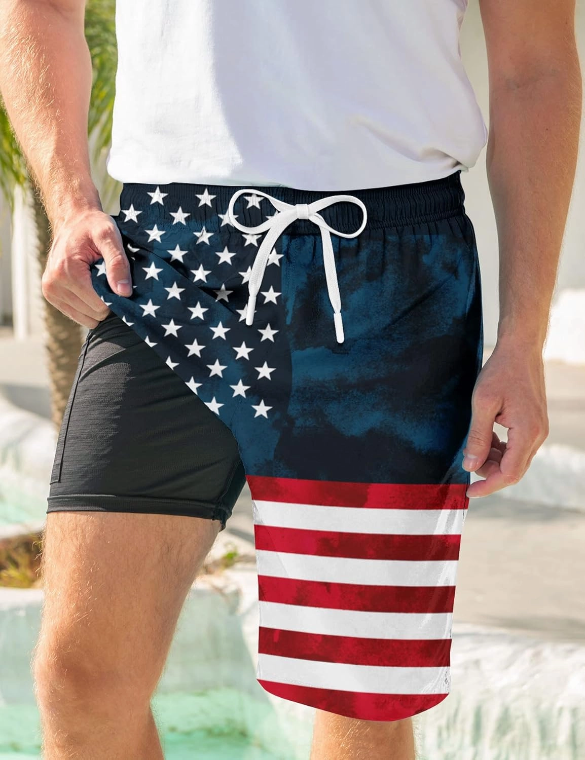 Goodstoworld Men's Funny Swim Trunks with Compression Liner 2 in 1 Quick-Dry 9" Stretch Shorts with Three Pockets