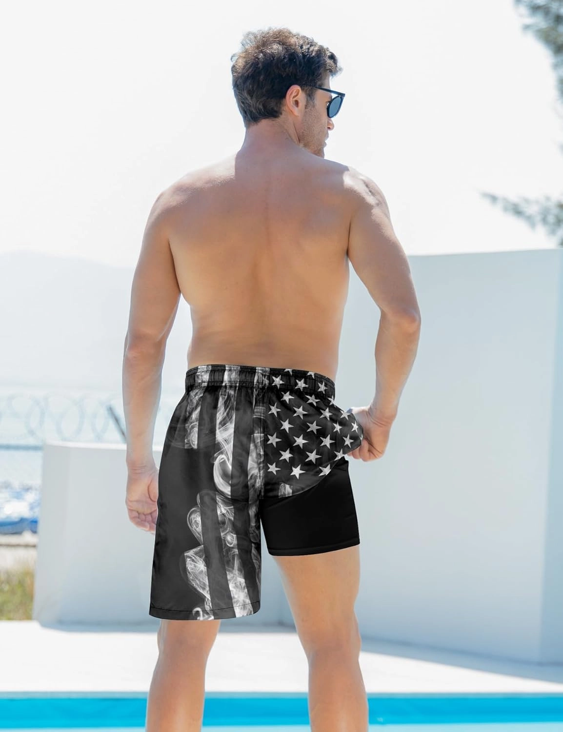 Goodstoworld Men's Funny Swim Trunks with Compression Liner 2 in 1 Quick-Dry 9" Stretch Shorts with Three Pockets