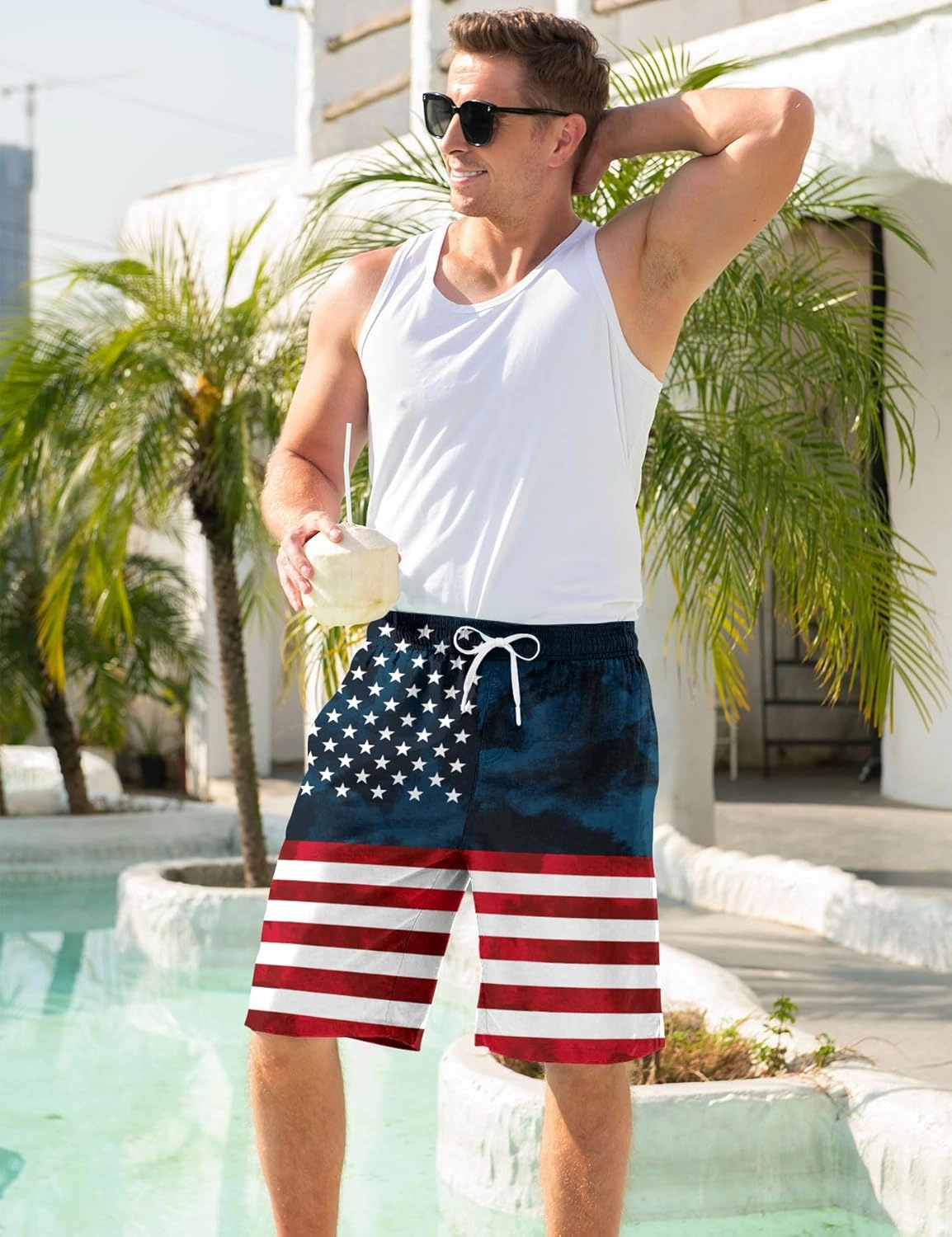 Goodstoworld Men's Funny Swim Trunks with Compression Liner 2 in 1 Quick-Dry 9" Stretch Shorts with Three Pockets