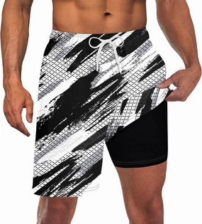 Goodstoworld Men's Funny Swim Trunks with Compression Liner 2 in 1 Quick-Dry 9" Stretch Shorts with Three Pockets