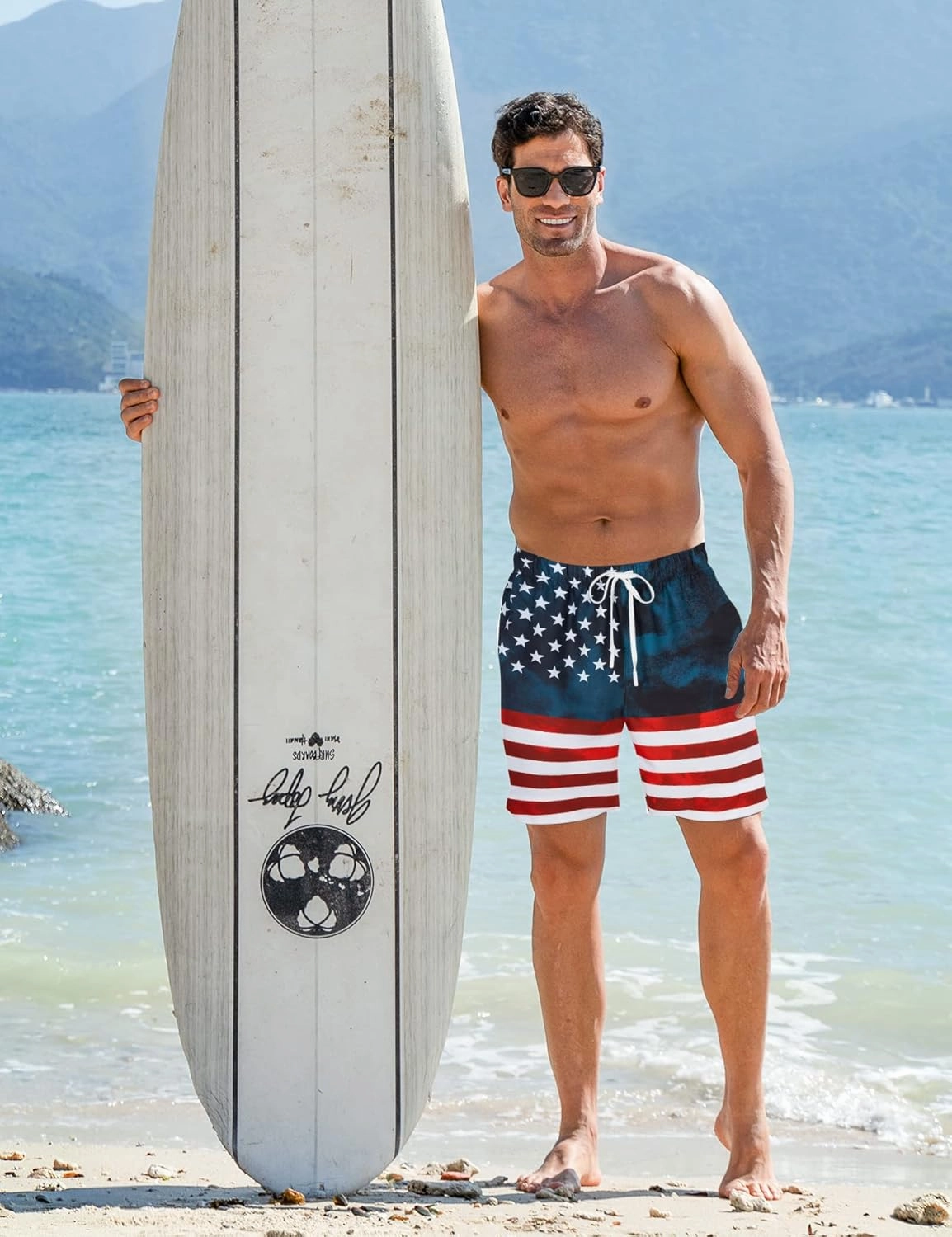 Goodstoworld Men's Funny Swim Trunks with Compression Liner 2 in 1 Quick-Dry 9" Stretch Shorts with Three Pockets