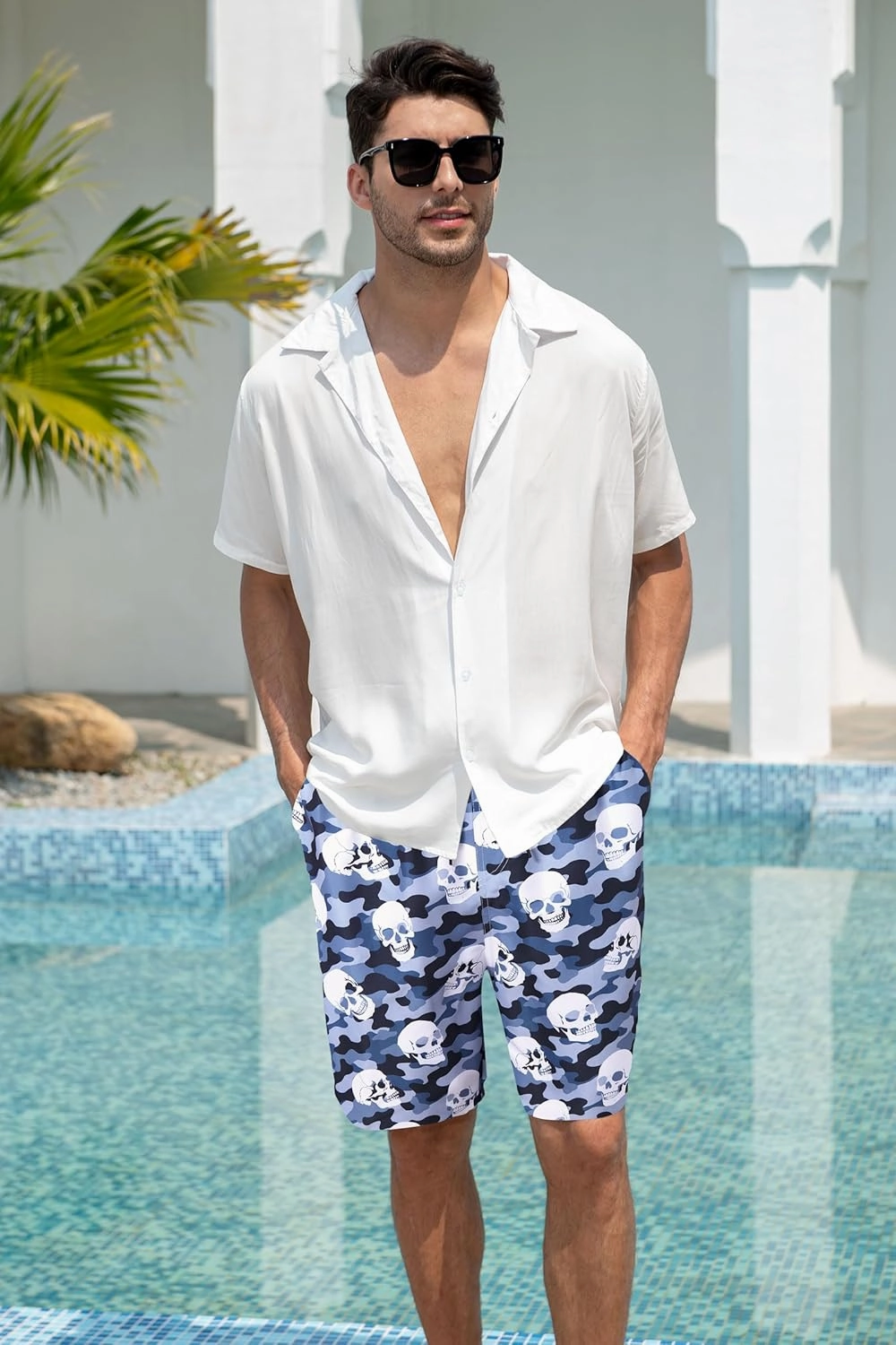 Goodstoworld Men's Novelty Swimtrunks Quick Dry 3D Printed Mesh Lining Beach Board Shorts with Pockets S-4XL