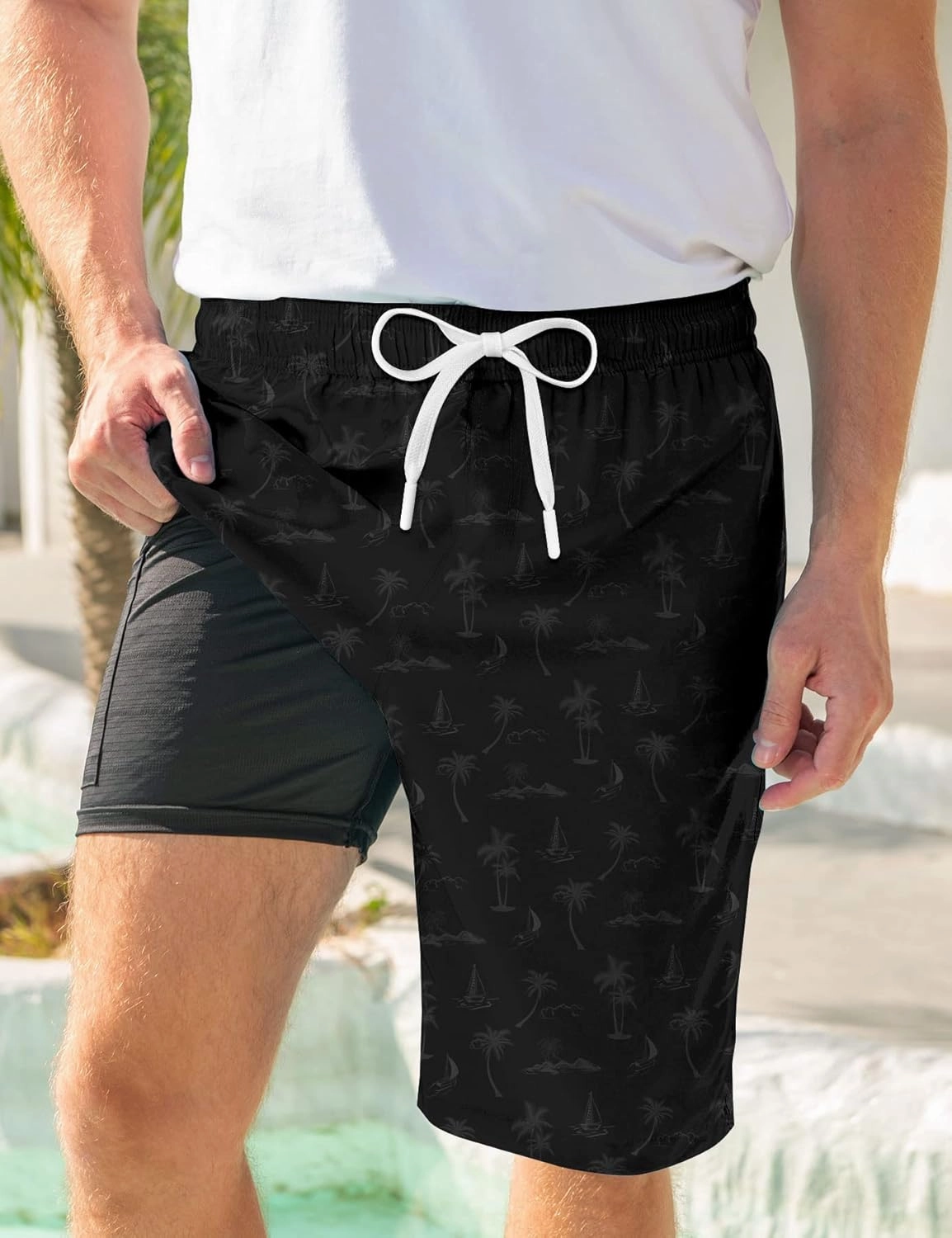 Goodstoworld Mens Swim Trunks with Compression Liner 9'' Inseam Quick Dry Swimsuit Shorts M-3XL