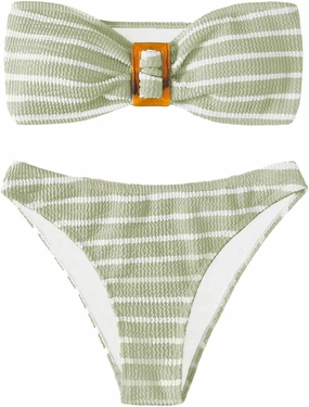 GORGLITTER Women's 2 Piece Strapless Swimsuit Striped Bandeau High Waisted Thong Bikini Set Bathing Suit
