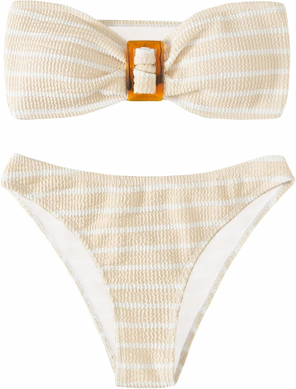 GORGLITTER Women's 2 Piece Strapless Swimsuit Striped Bandeau High Waisted Thong Bikini Set Bathing Suit