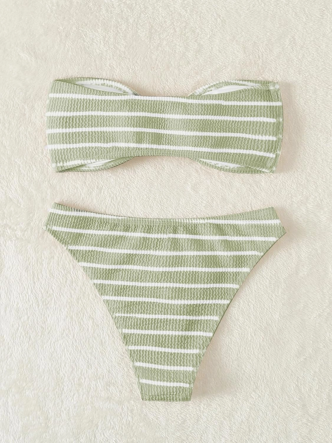 GORGLITTER Women's 2 Piece Strapless Swimsuit Striped Bandeau High Waisted Thong Bikini Set Bathing Suit