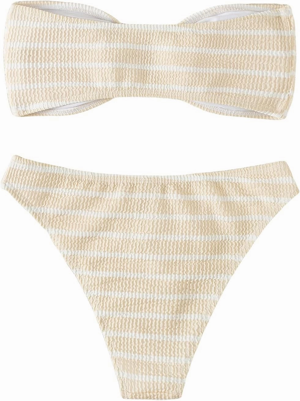 GORGLITTER Women's 2 Piece Strapless Swimsuit Striped Bandeau High Waisted Thong Bikini Set Bathing Suit