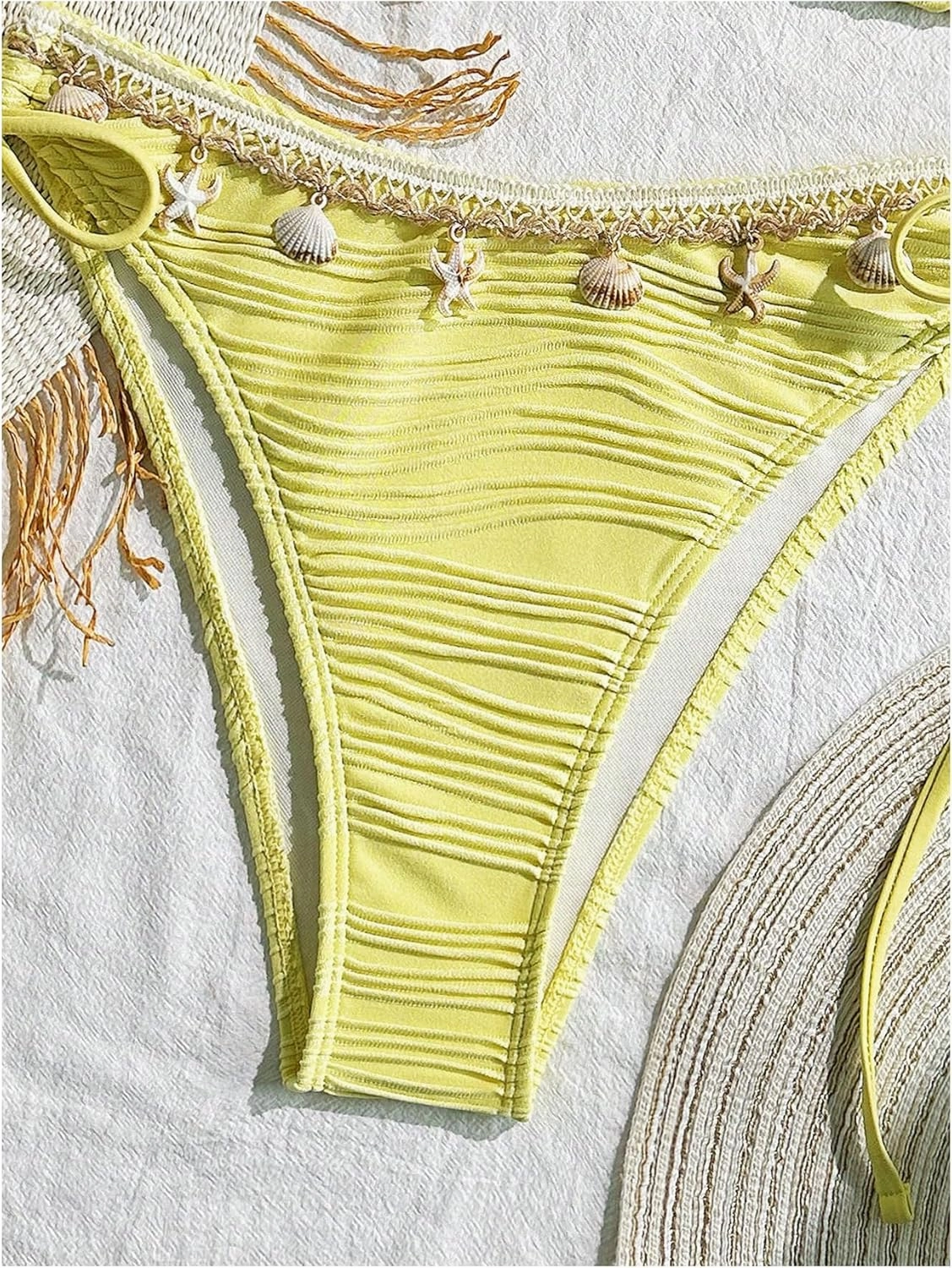 GORGLITTER Women's Shell Bikini Strapless Bandeau Swimsuit Drawstring High Cut Bathing Suits