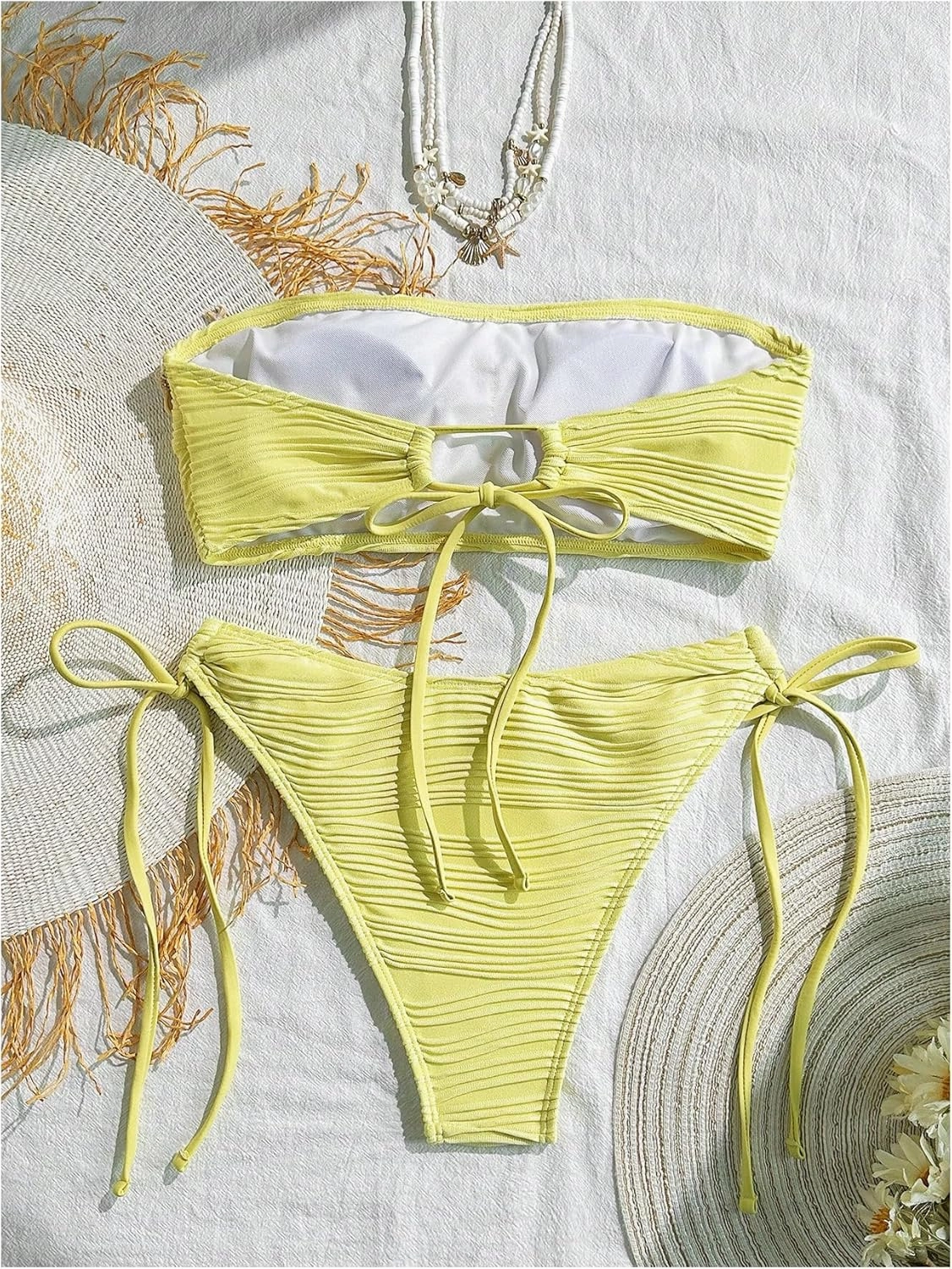 GORGLITTER Women's Shell Bikini Strapless Bandeau Swimsuit Drawstring High Cut Bathing Suits