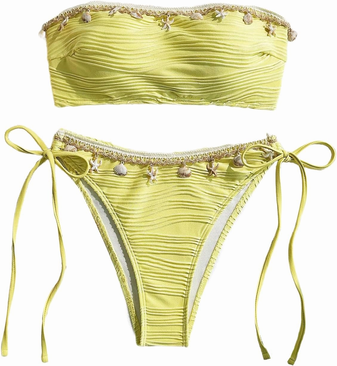 GORGLITTER Women's Shell Bikini Strapless Bandeau Swimsuit Drawstring High Cut Bathing Suits