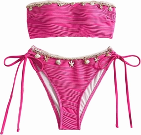 GORGLITTER Women's Shell Bikini Strapless Bandeau Swimsuit Drawstring High Cut Bathing Suits