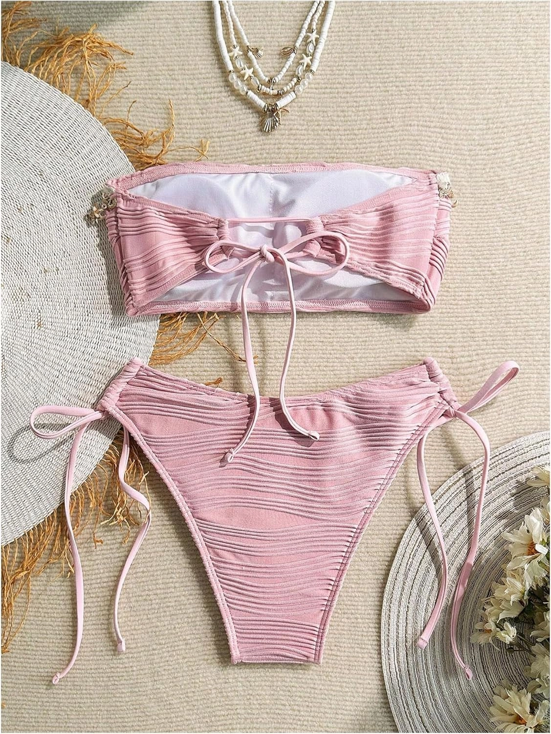 GORGLITTER Women's Shell Bikini Strapless Bandeau Swimsuit Drawstring High Cut Bathing Suits