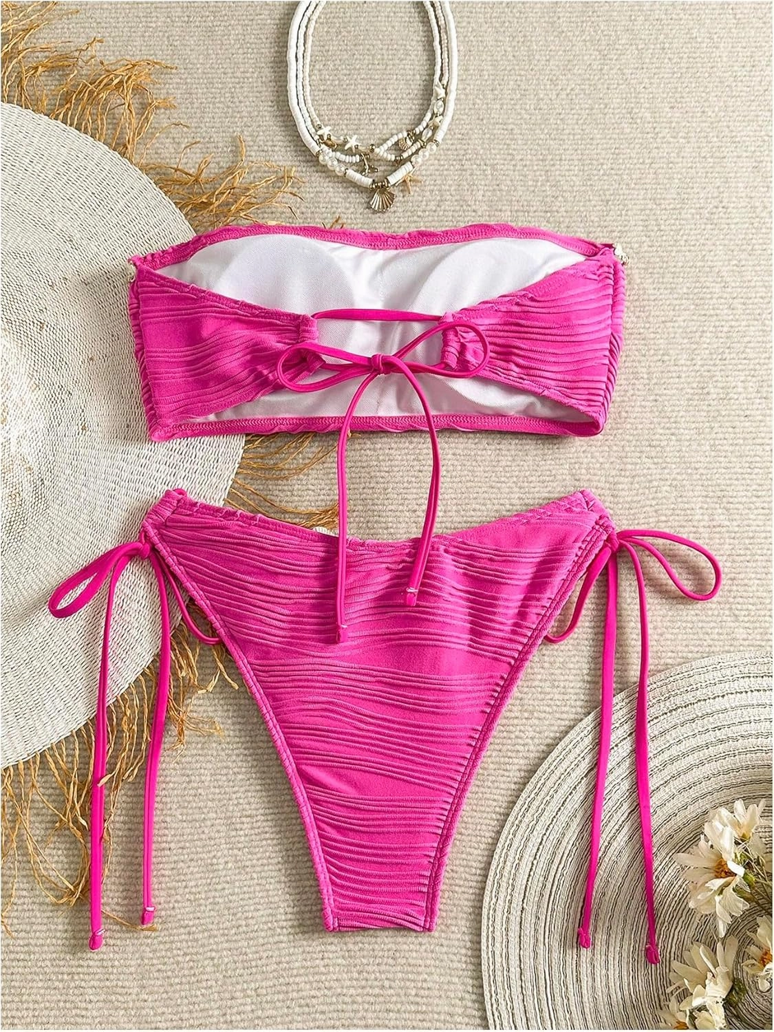 GORGLITTER Women's Shell Bikini Strapless Bandeau Swimsuit Drawstring High Cut Bathing Suits