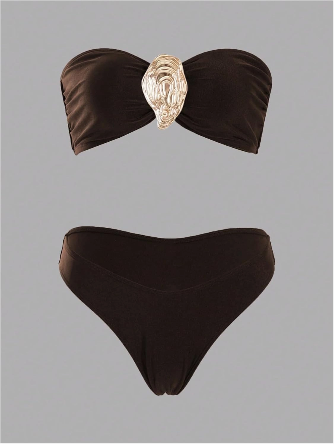 GORGLITTER Women's Strapless Bandeau Swimsuits High Waisted Bikini Sets with Metal Coverup Skirts 3 Piece Bathing Suits