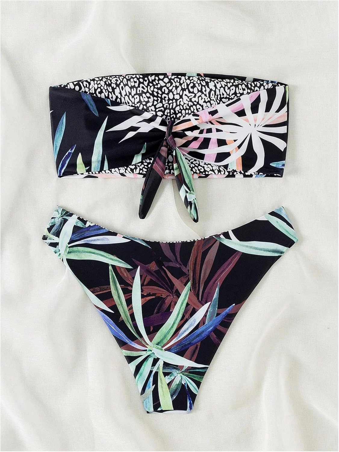 GORGLITTER Women's Strapless Bandeau Swimsuits Tropical High Cut Thong Cheeky Bikini Set Bathing Suit