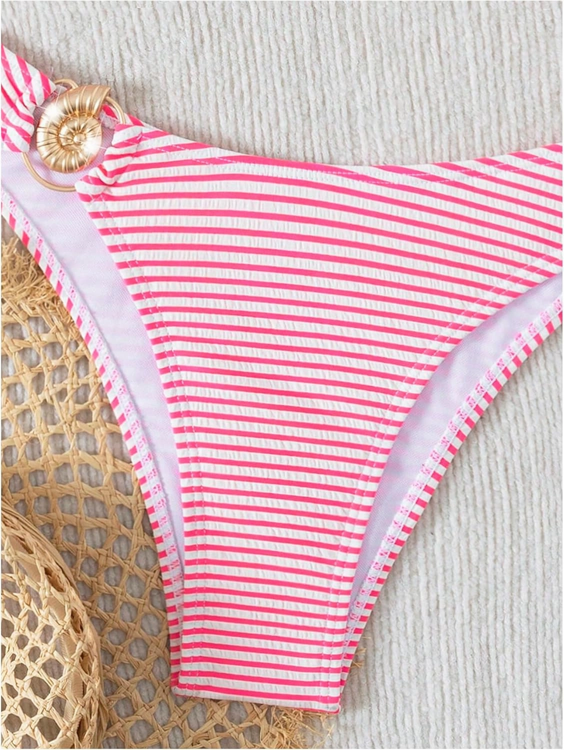 GORGLITTER Women's Striped Strapless Swimsuits Ring Linked Bandeau Bikini Set 2 Piece Bathing Suits