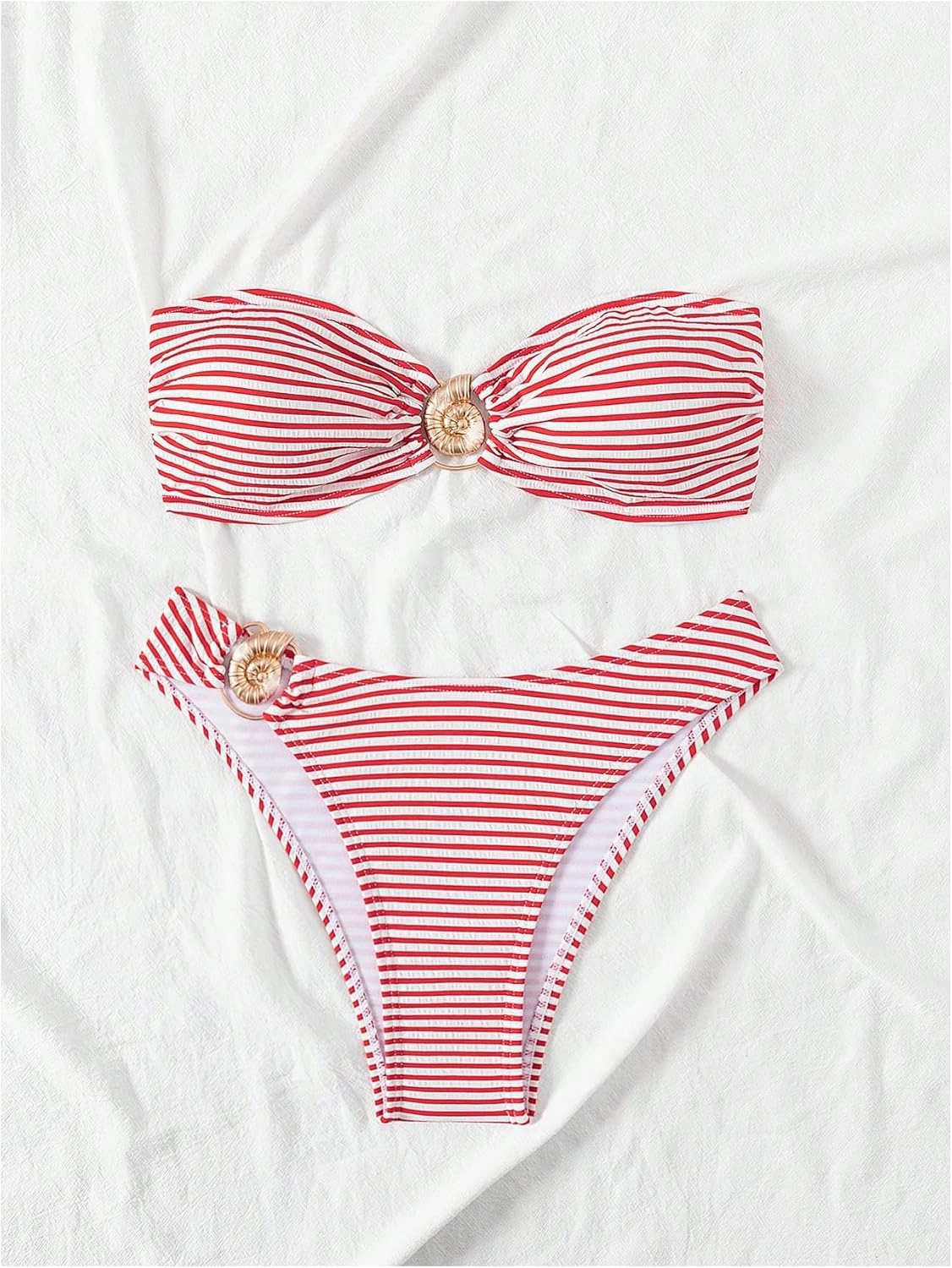 GORGLITTER Women's Striped Strapless Swimsuits Ring Linked Bandeau Bikini Set 2 Piece Bathing Suits