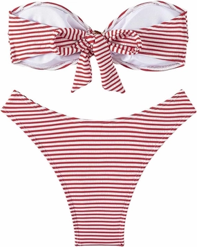 GORGLITTER Women's Striped Strapless Swimsuits Ring Linked Bandeau Bikini Set 2 Piece Bathing Suits