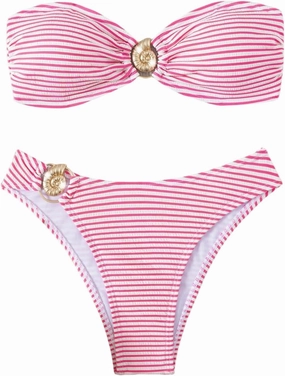 GORGLITTER Women's Striped Strapless Swimsuits Ring Linked Bandeau Bikini Set 2 Piece Bathing Suits