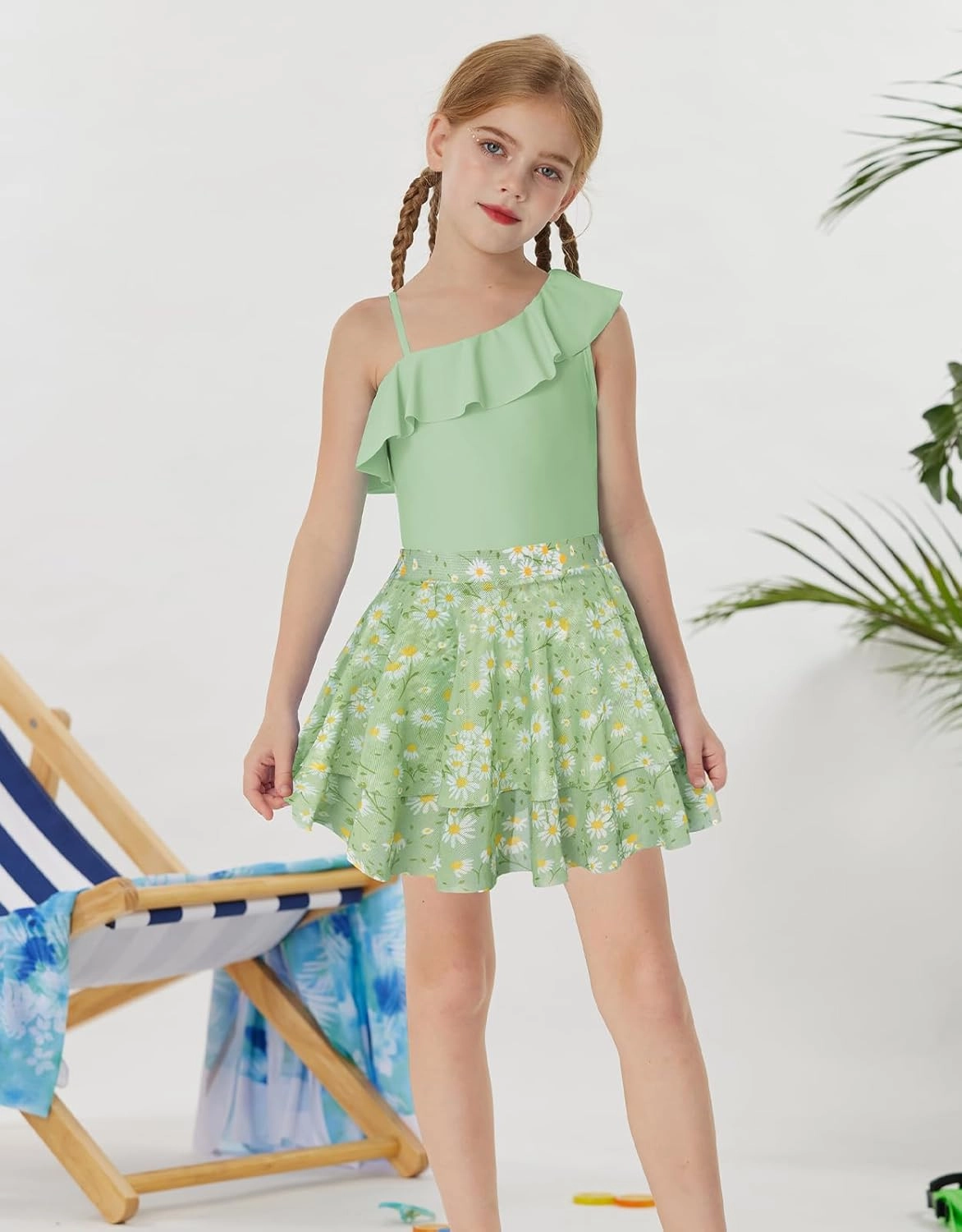 GRACE KARIN Girls One Piece Swimsuits with Mesh Skirt Bathing Suit Swimwear 6-14Y