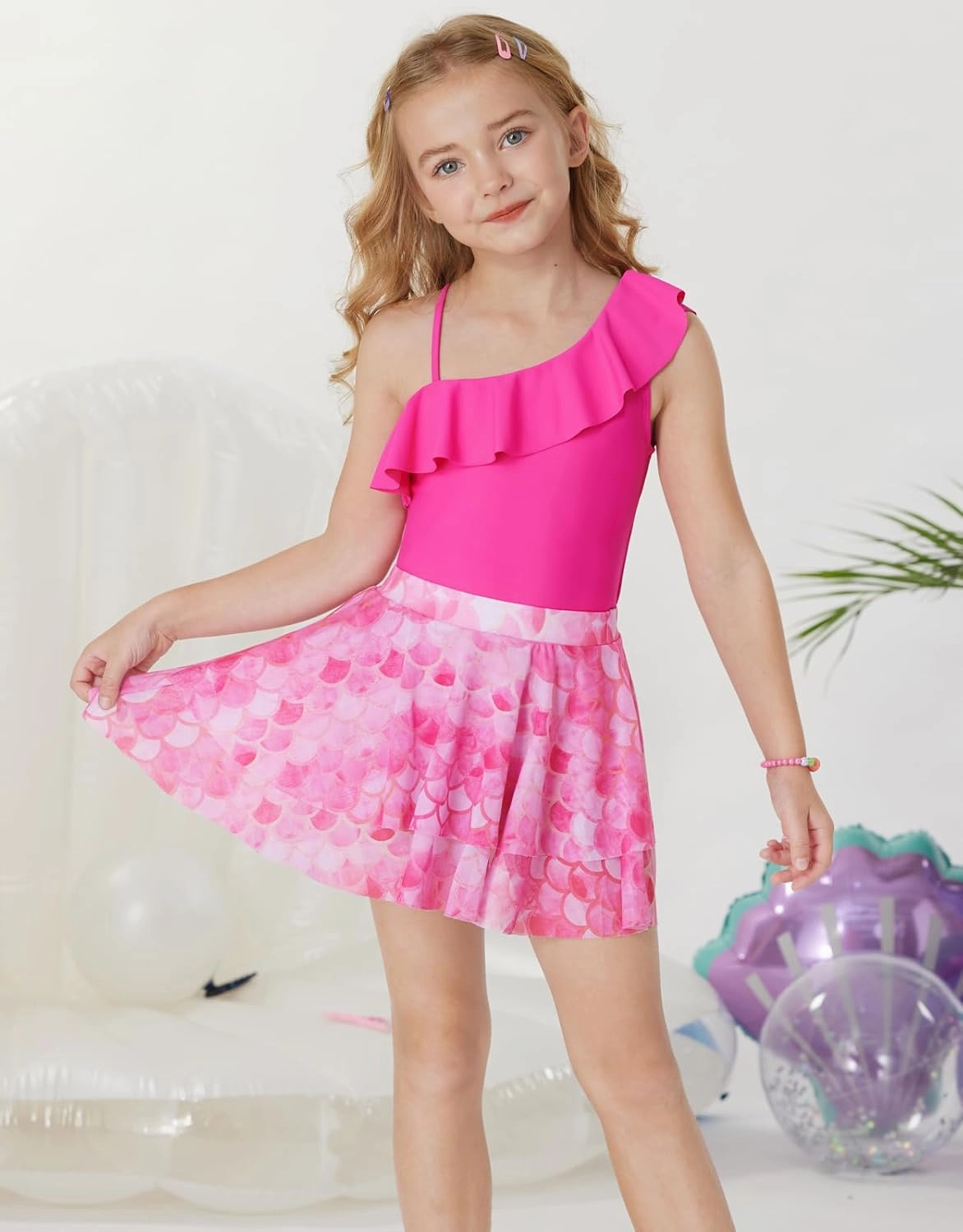 GRACE KARIN Girls One Piece Swimsuits with Mesh Skirt Bathing Suit Swimwear 6-14Y