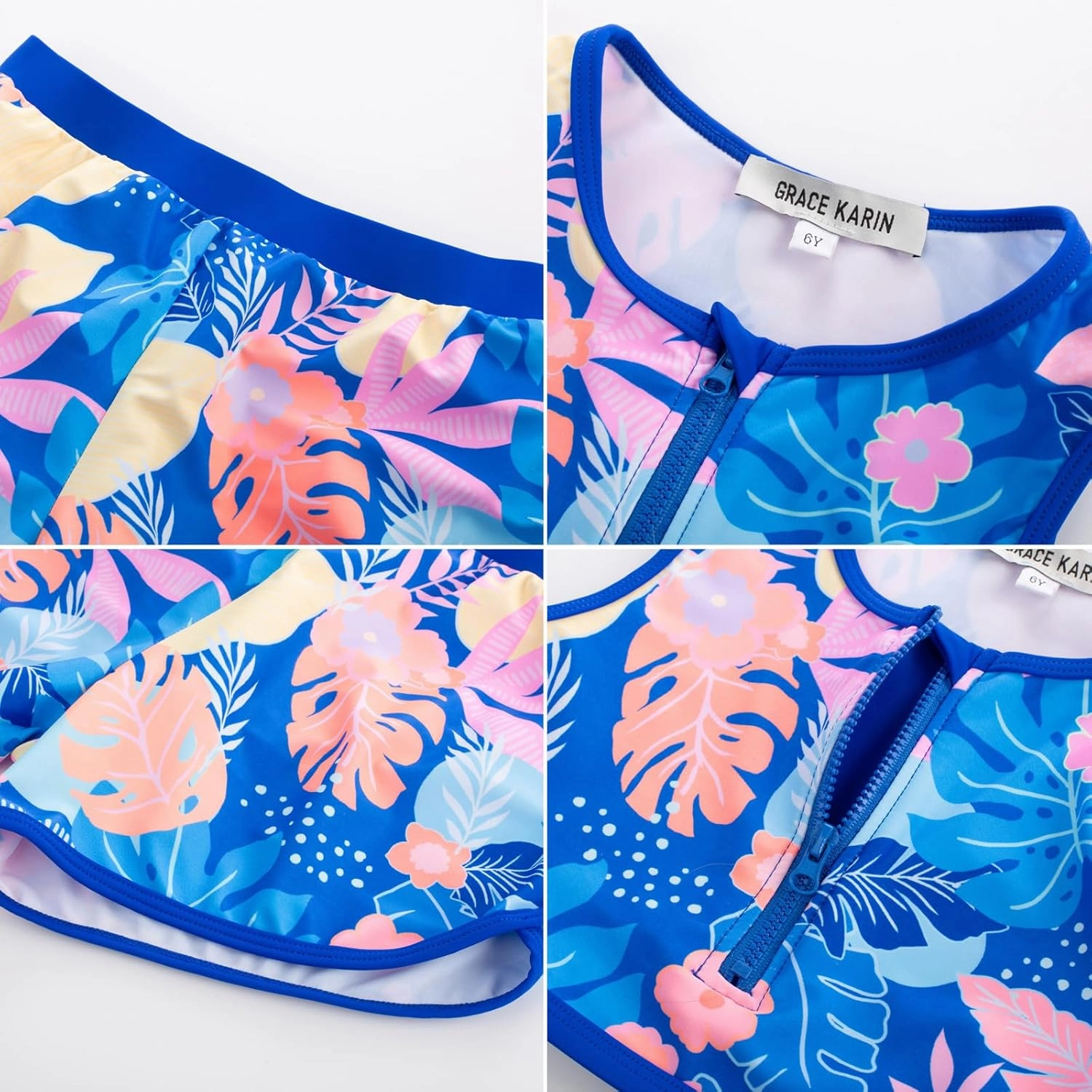 GRACE KARIN Girls Swimsuit 3 Piece Tankini Bathing Suit Set with Shorts Summer Beach Sport Swimwear 5-12Y