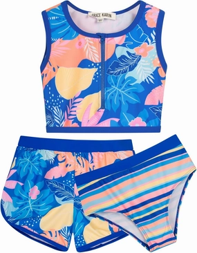 GRACE KARIN Girls Swimsuit 3 Piece Tankini Bathing Suit Set with Shorts Summer Beach Sport Swimwear 5-12Y