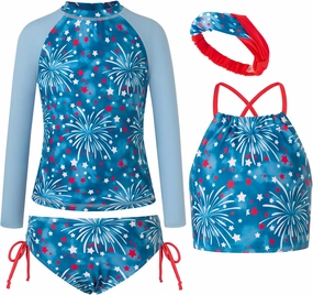GRACE KARIN Girls Swimsuit Tankini Set Rash Guard Long Sleeve Swimsuit 4 Piece Bathing Suit Swimwear 5-14Y