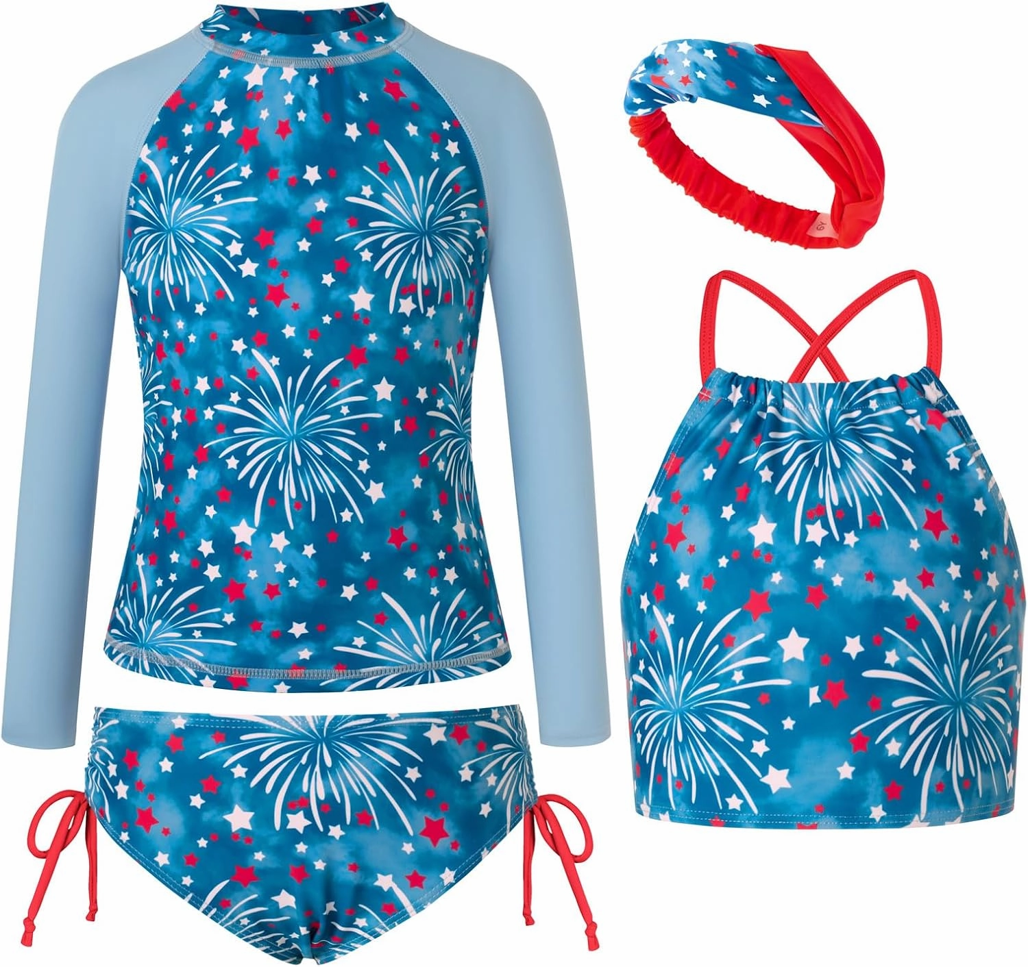 GRACE KARIN Girls Swimsuit Tankini Set Rash Guard Long Sleeve Swimsuit 4 Piece Bathing Suit Swimwear 5-14Y