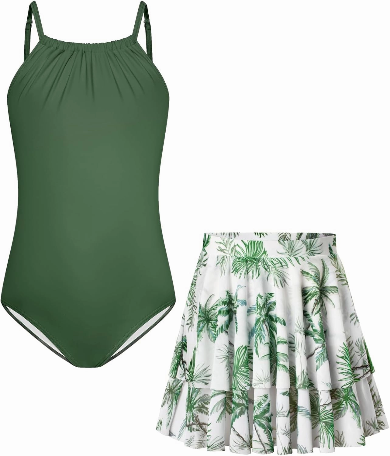 GRACE KARIN Girls Swimsuit with Skirt One Piece Bathing Suit Swimwear 6-14Y