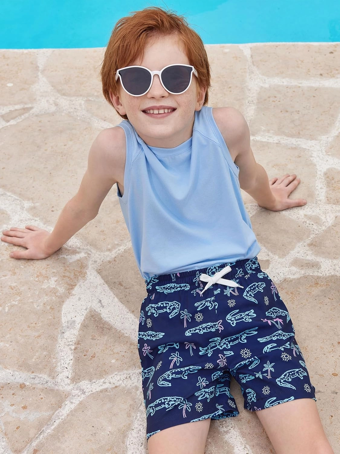 Haloumoning Boys Swim Trunks with Compression Liner Kids Drawstring Bathing Suit Quick Dry Swim Shorts 5-14 Years