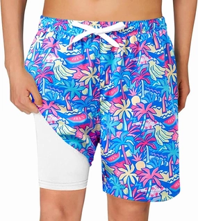 Haloumoning Boys Swim Trunks with Compression Liner Kids Drawstring Bathing Suit Quick Dry Swim Shorts 5-14 Years