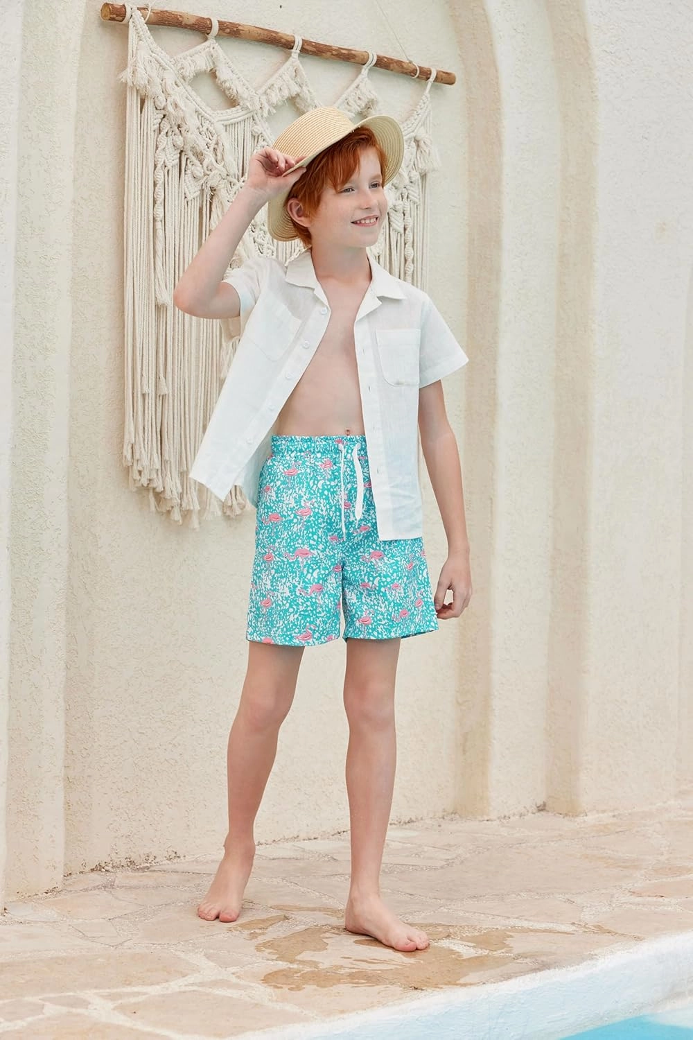 Haloumoning Boys Swim Trunks with Compression Liner Kids Drawstring Bathing Suit Quick Dry Swim Shorts 5-14 Years