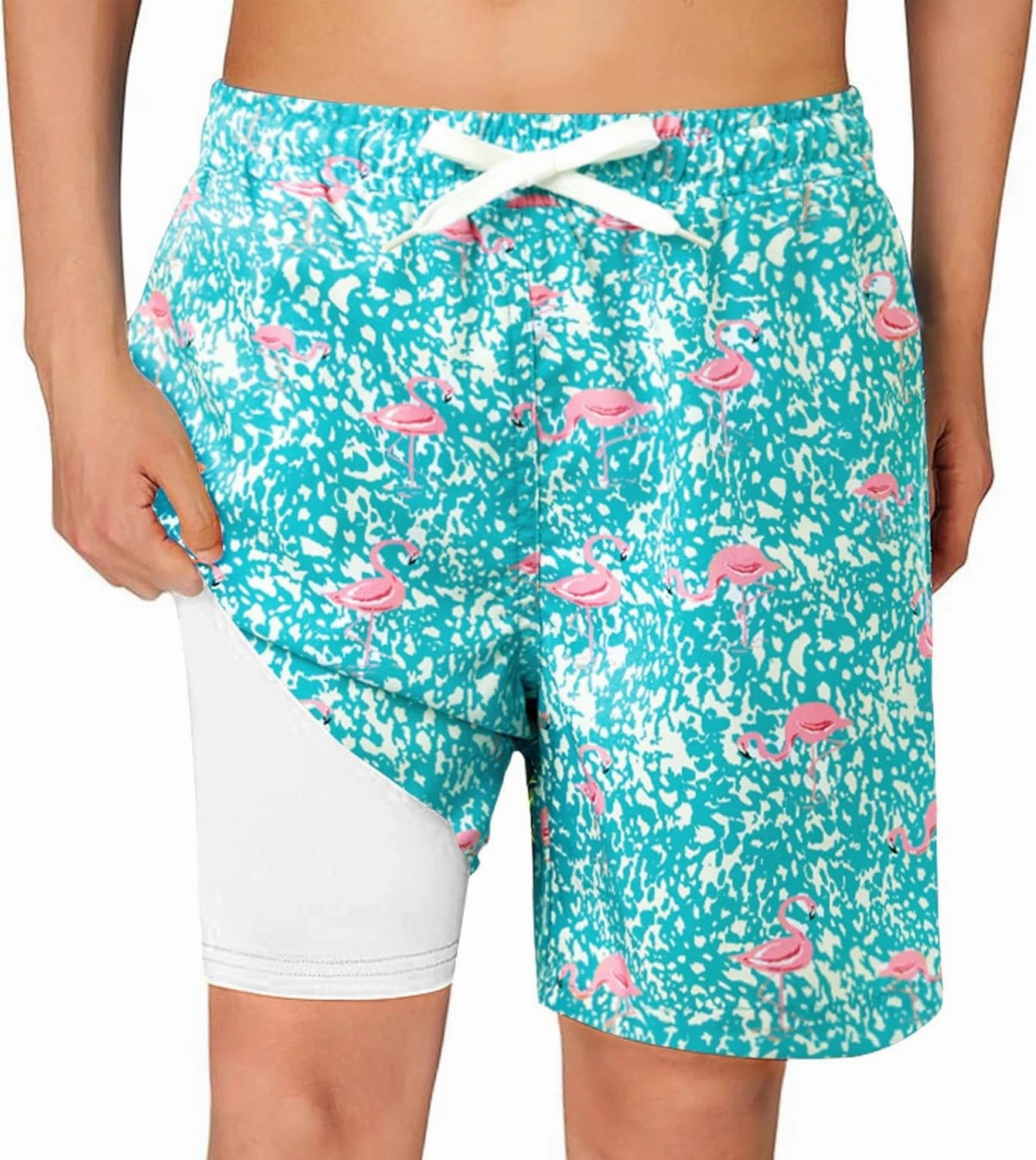 Haloumoning Boys Swim Trunks with Compression Liner Kids Drawstring Bathing Suit Quick Dry Swim Shorts 5-14 Years