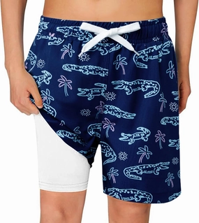 Haloumoning Boys Swim Trunks with Compression Liner Kids Drawstring Bathing Suit Quick Dry Swim Shorts 5-14 Years