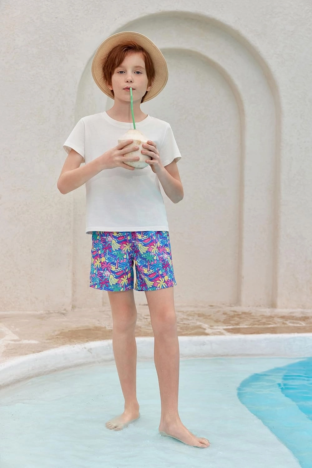 Haloumoning Boys Swim Trunks with Compression Liner Kids Drawstring Bathing Suit Quick Dry Swim Shorts 5-14 Years