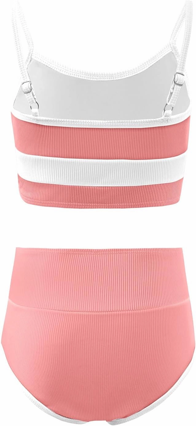 Haloumoning Girls Swimsuits Bikini Set Adjustable Straps Two Piece Color Block Girls' Swimwear with Chest Pad 5-14 Years