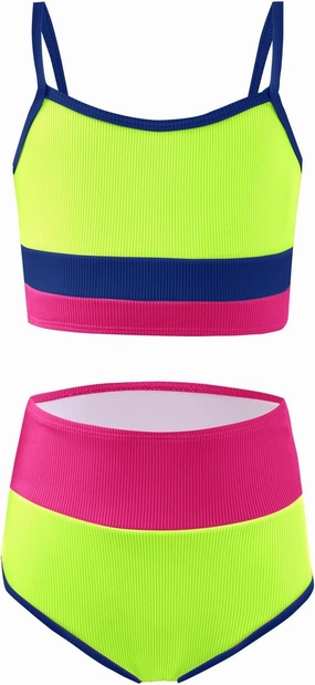 Haloumoning Girls Swimsuits Bikini Set Adjustable Straps Two Piece Color Block Girls' Swimwear with Chest Pad 5-14 Years