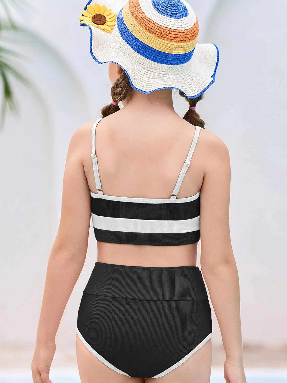 Haloumoning Girls Swimsuits Bikini Set Adjustable Straps Two Piece Color Block Girls' Swimwear with Chest Pad 5-14 Years