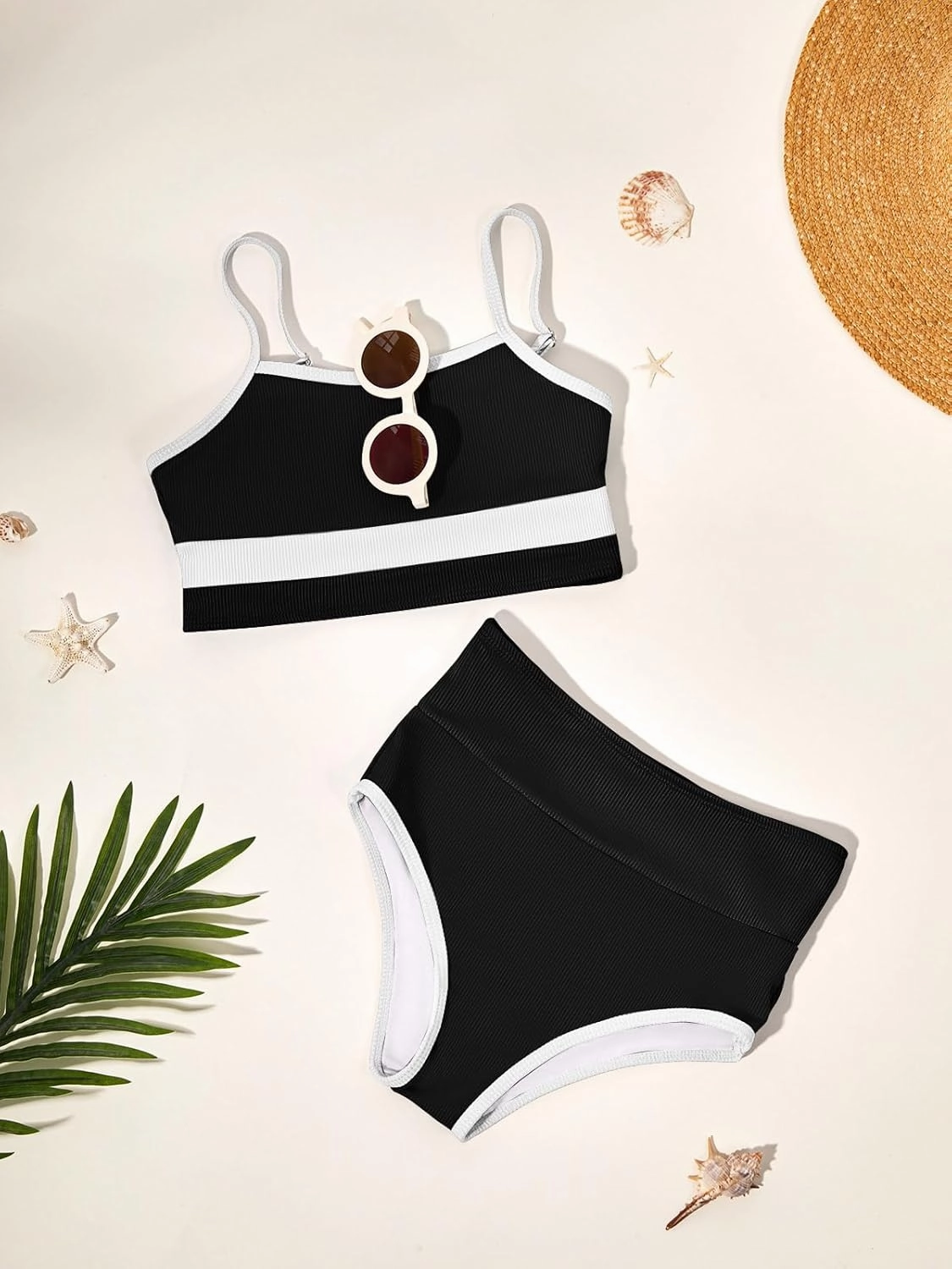 Haloumoning Girls Swimsuits Bikini Set Adjustable Straps Two Piece Color Block Girls' Swimwear with Chest Pad 5-14 Years